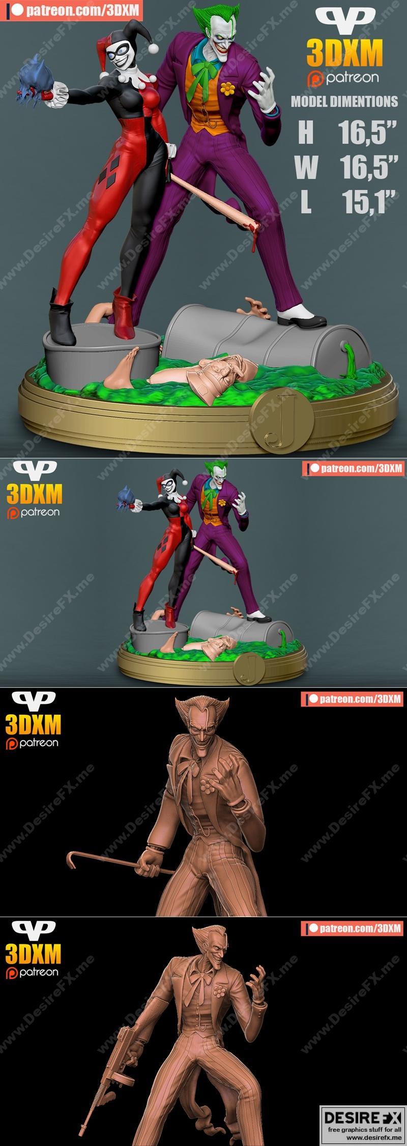3DXM - 3D打印模型：哈里顿与小丑02|3DXM – Harley and Joker 02 – 3D Print Model STL
