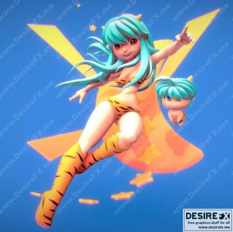 《魔女宅急便 3D打印模型：拉姆与杰尔提恩》|Urusei Yatsura – Lamu and Jariten by Zhed Titus – 3D Print Model STL