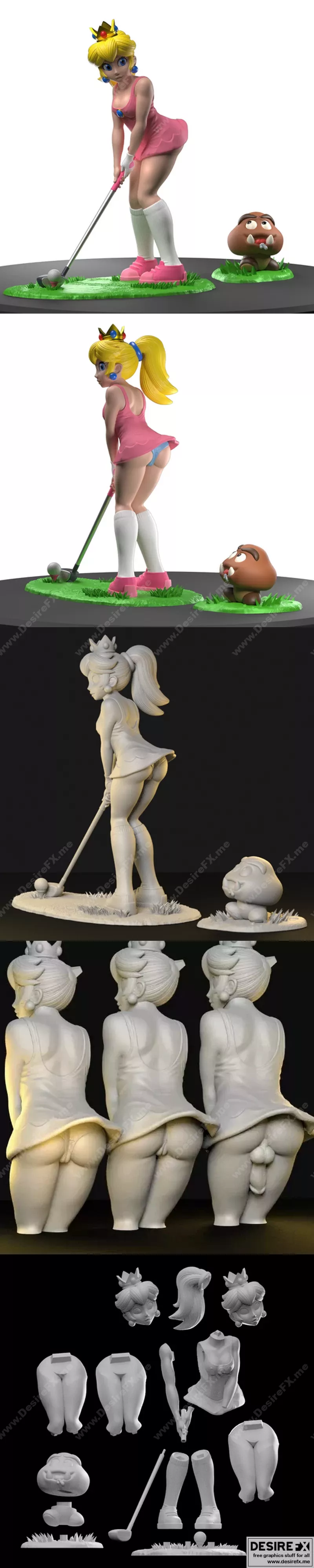 公主 Peach 转盘高尔夫 3D打印模型|Princess Peach Golf Day – 3D Print Model STL