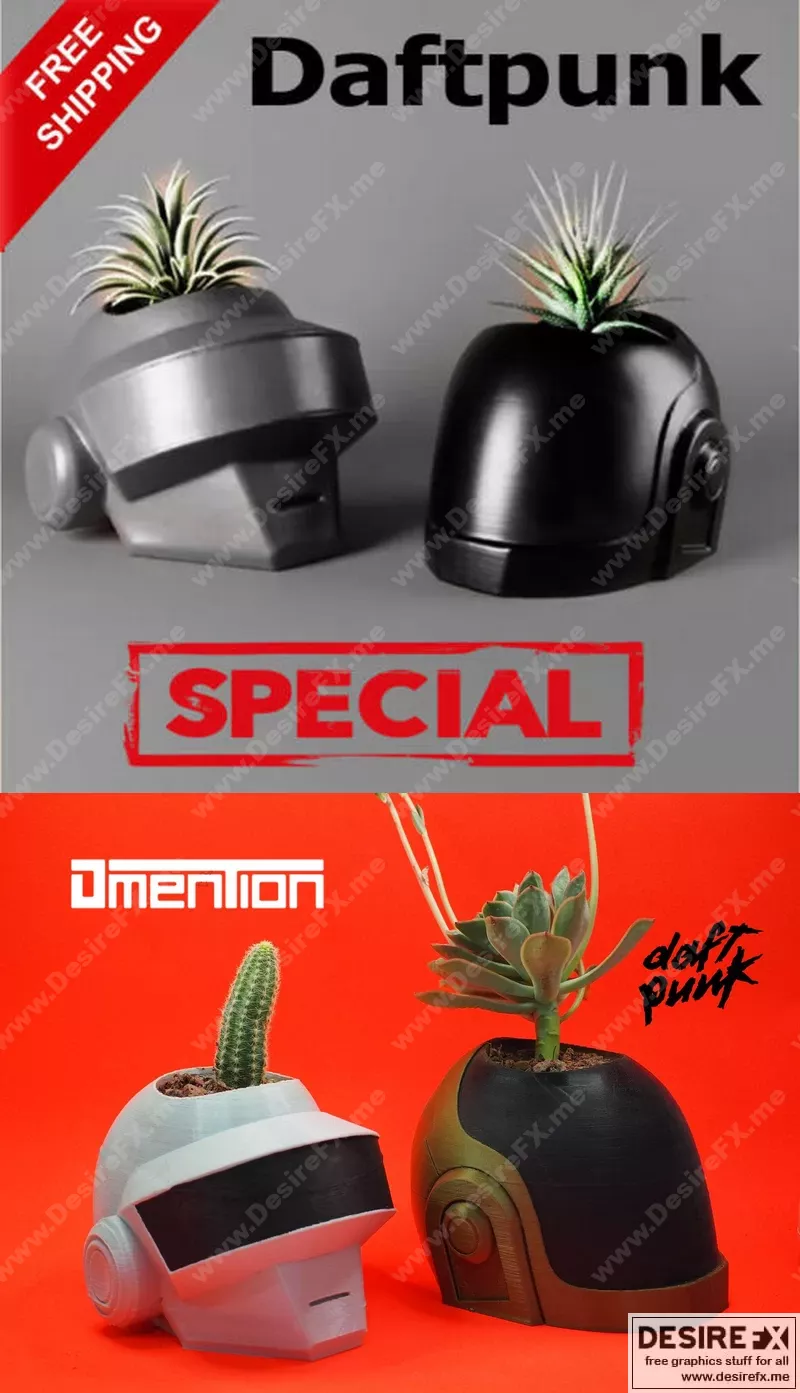 达芬奇朋克花盆 - 3D打印模型|Daft Punk plant pot – 3D Print Model STL