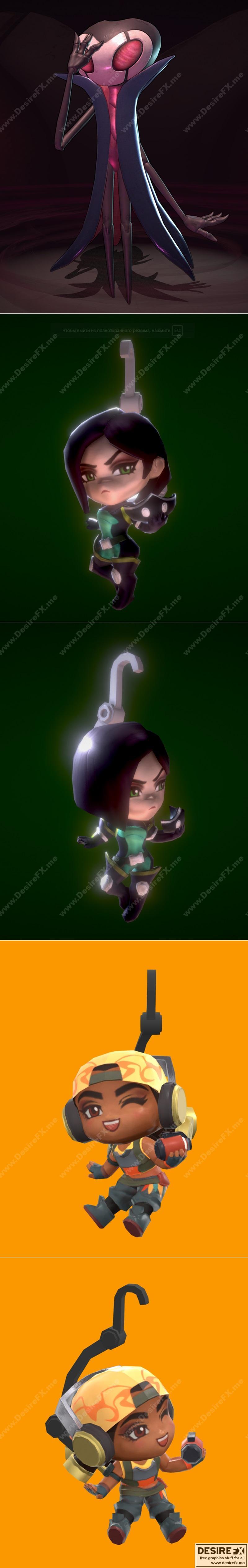 Valorant Viper与Raze萌系小人3D打印模型钥匙扣|Grimm and Valorant – Viper, Raze Chibi (Keychain) – 3D Print Model STL