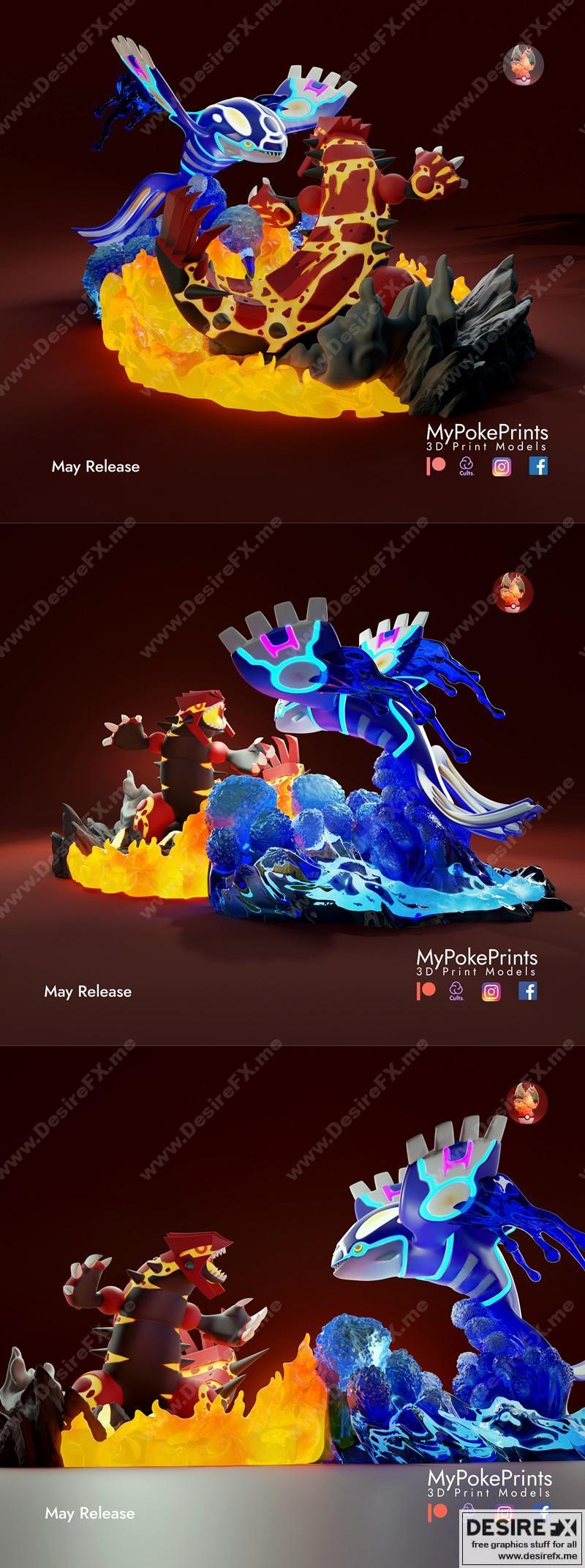 盖欧卡 vs 地面巨兽 — 3D打印模型|Kyogre vs Groudon – 3D Print Model STL