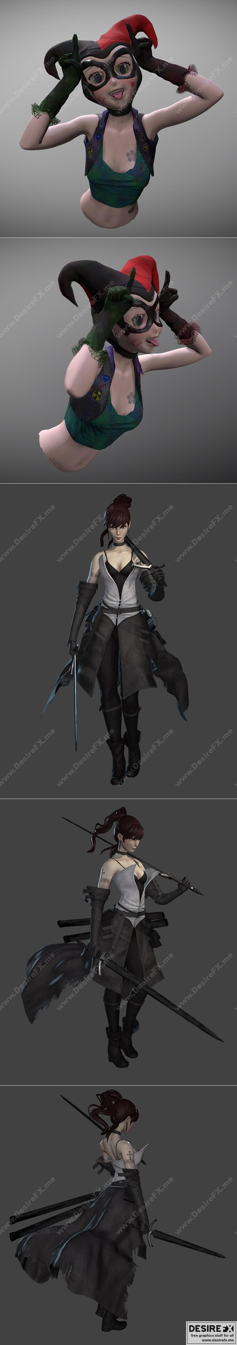 哈雷迪动漫风剑士3D打印模型|Harley bust Anime style and Sword Fighter – 3D Print Model STL