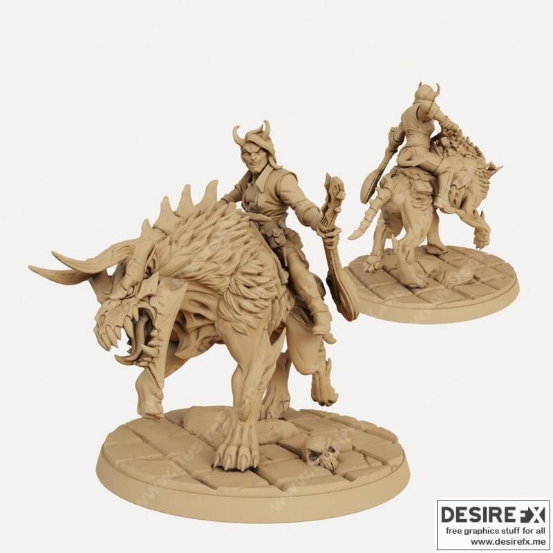 巴尔的恶魔猎犬男术士骑手——3D打印模型|Baal’s Demonhound Male Bard Rider – 3D Print Model STL