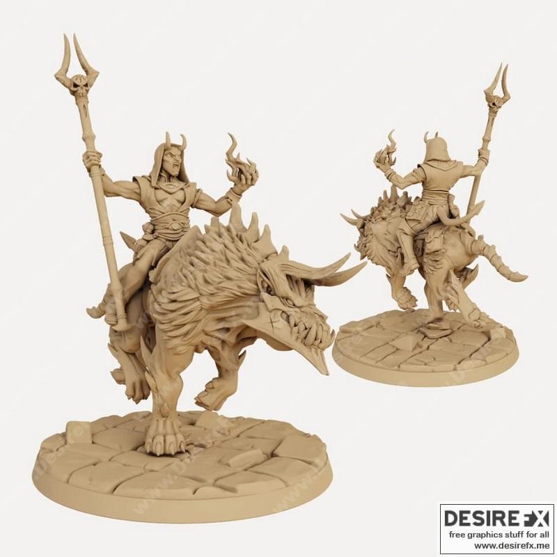巴尔的恶魔犬男战骑手（披风款）3D打印模型|Baal’s Demonhound Male Warlok Rider (Hooded) – 3D Print Model STL