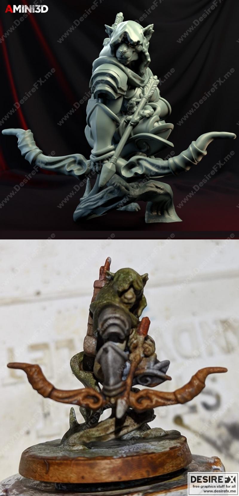 3D打印模型：女猎人Tabaxi角色|Tabaxi Ranger Female – 3D Print Model STL