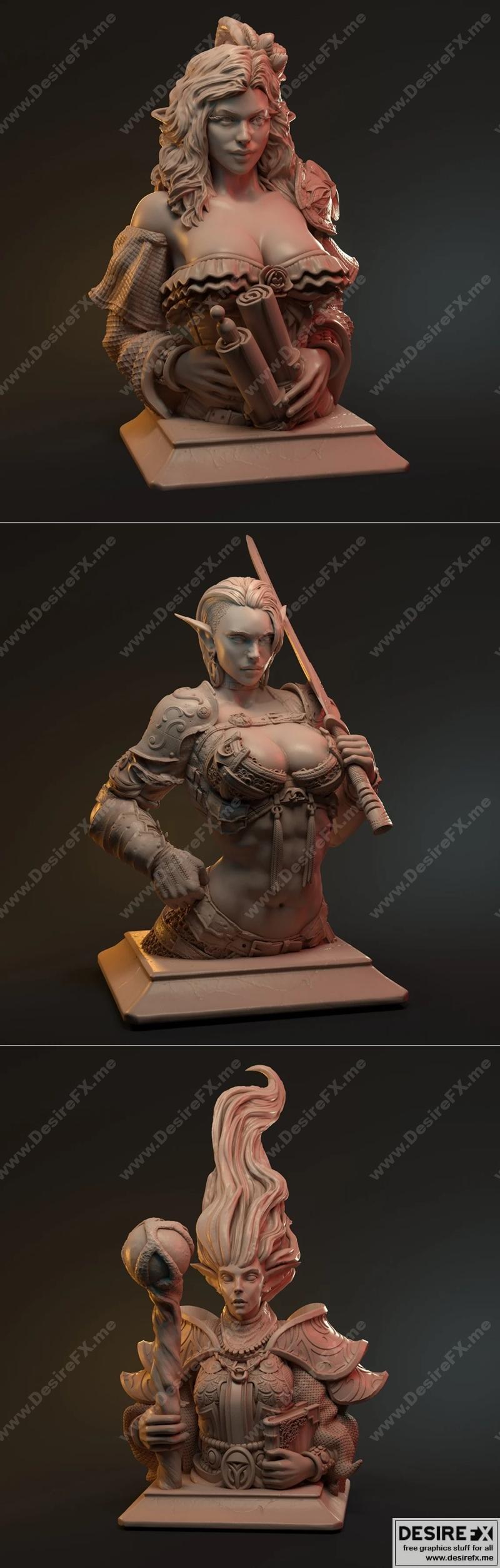 晨曦姐妹组——莫尔塔纳、哈扎、塞莱斯提亚 3D打印模型|Sisters of the Dawn – Mortsana, Hanza, Selestia bust – 3D Print Model STL