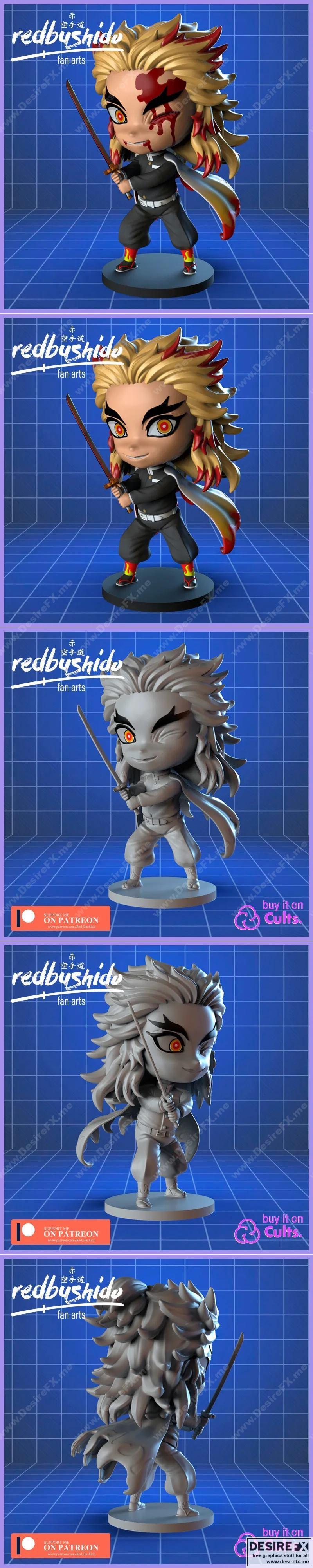 《火神神乐3D打印模型》|Kyojuro Rengoku Nendoroid Style Fan Art From Kimetsu No Yaiba – 3D Print Model STL