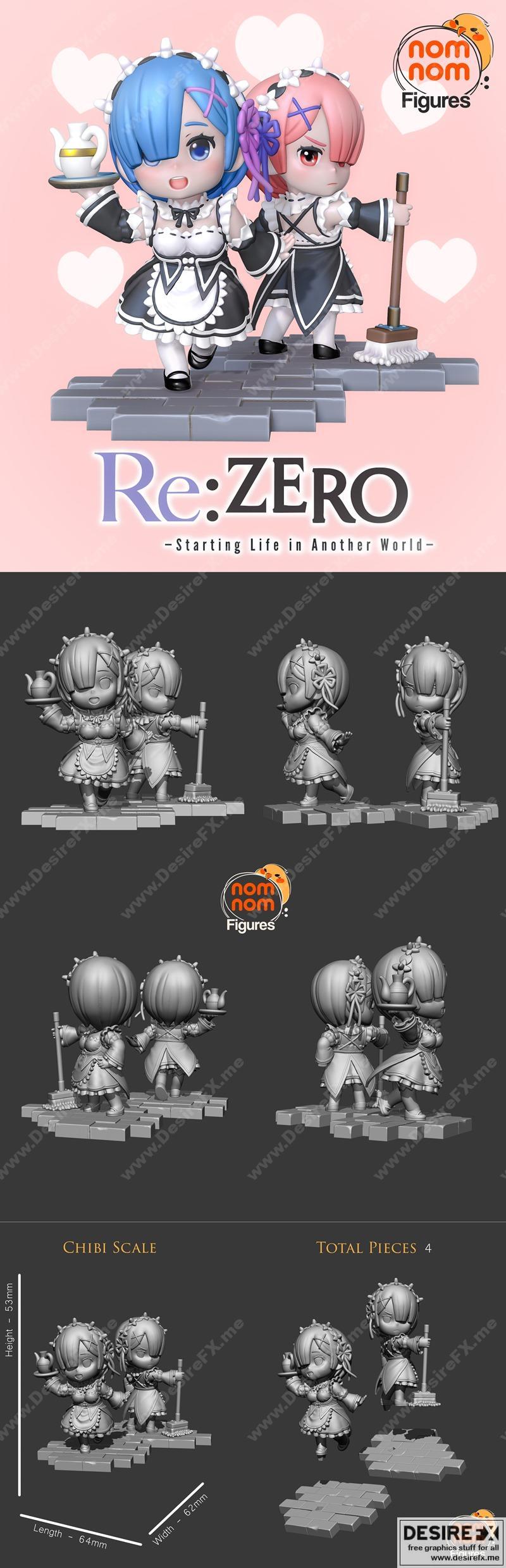 ReZero中的Rem角色3D打印模型|Chibi Rem Ram from ReZero – 3D Print Model STL