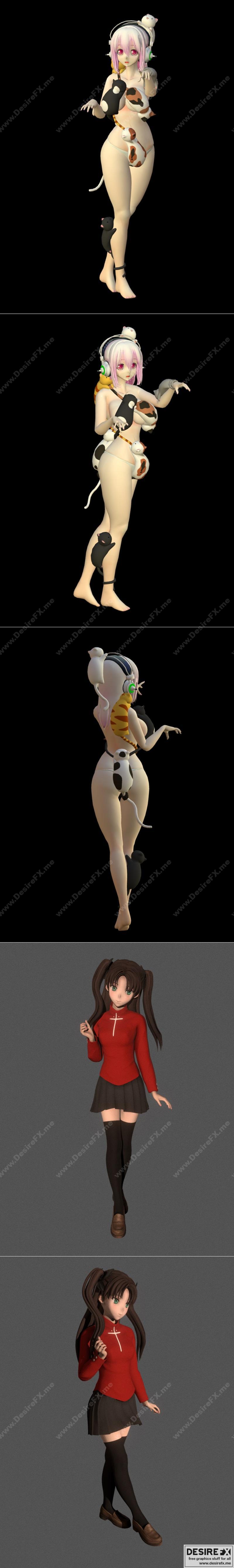 超级索尼科与 Rin Tohsaka 3D打印模型|Super Sonico and Rin Tohsaka 01 – 3D Print Model STL