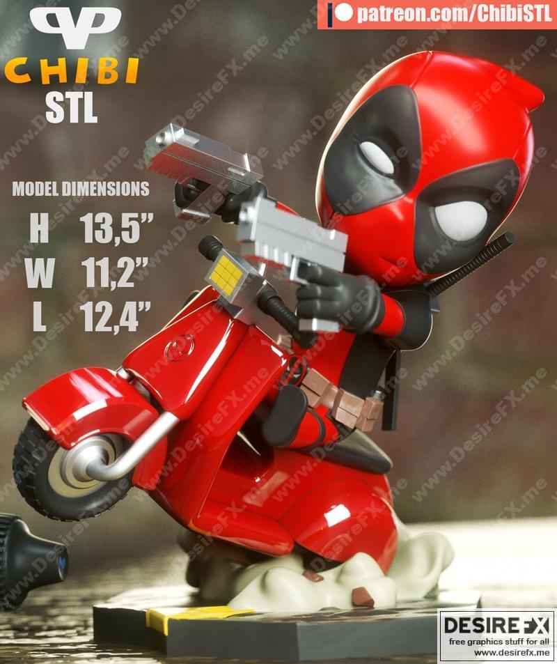 3D打印模型：死侍驾乘小黄车萌系玩偶|3DXM – Deadpool on Vespa Chibi – 3D Print Model STL