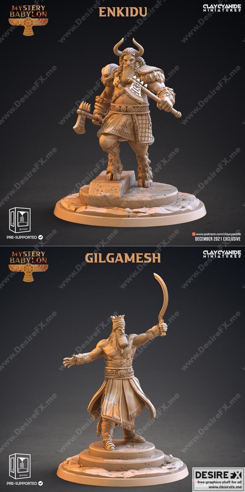 黏土氰化物迷你模型：恩奇都、吉尔伽美什 3D打印雕塑|Clay Cyanide Miniatures – Enkidu, Gilgamesh – 3D Print Model STL