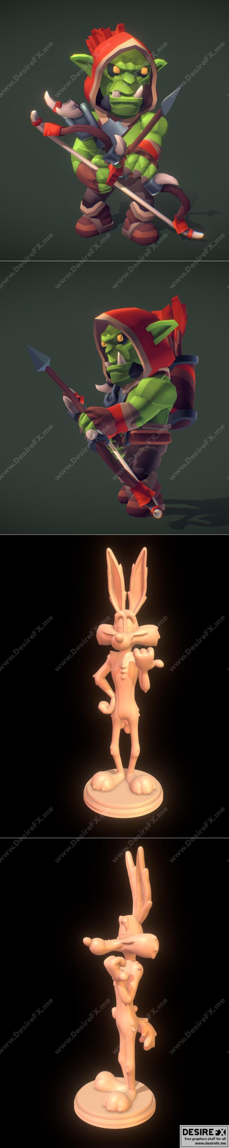 原型系列奥术弓手 与 迪士尼经典角色 coyote 精致3D打印模型|Orc Archer – Proto Series and Wile E Coyote – Looney Tunes – 3D Print Model STL