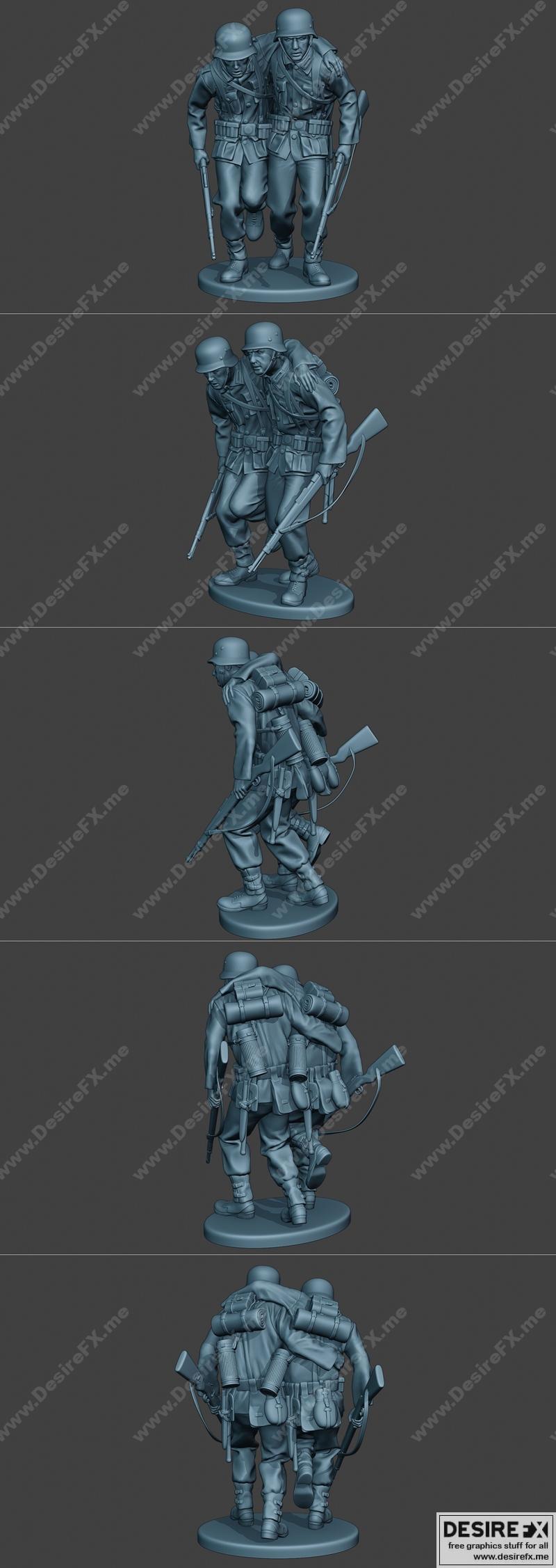 二战德国士兵救助伤员 G5 3D打印模型|German soldier ww2 help wounded G5 – 3D Print Model STL