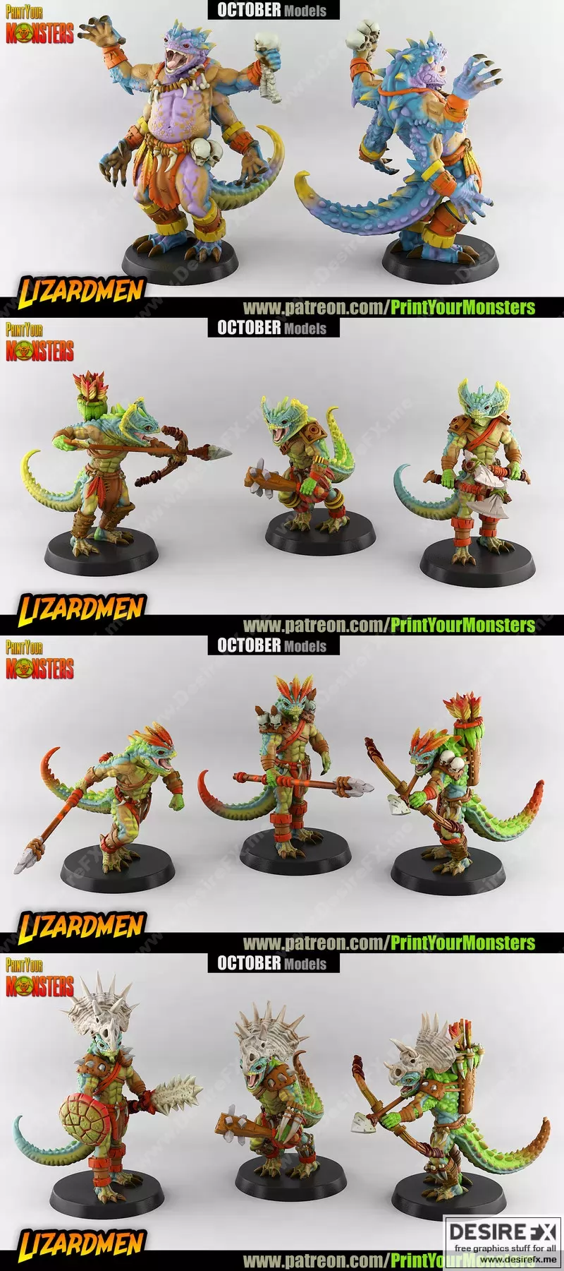 LIZARDMEN - 3D打印模型 - 石化生物战士|LIZARDMEN – 3D Print Model STL