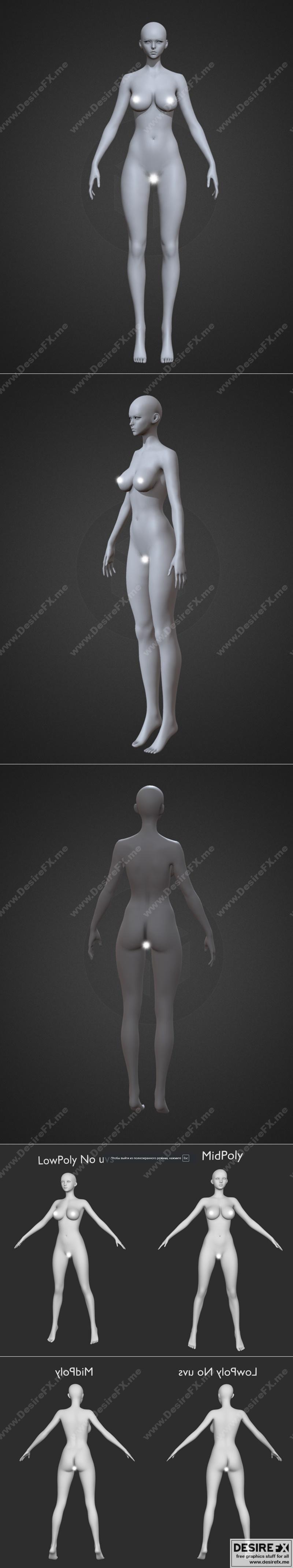 动漫风格女性角色3D打印模型|Base body Female Anime style and large breasts and Female – 3D Print Model STL