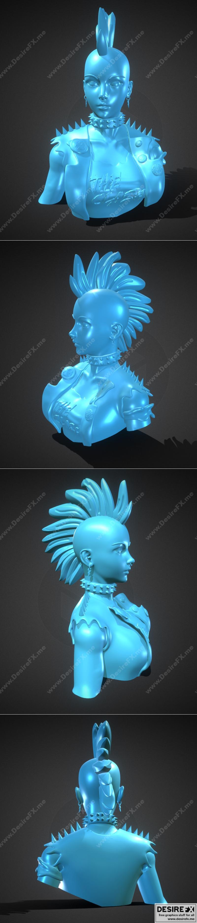 朋克风暴主题3D打印模型|Stylized Punk Storm Bust – 3D Print Model STL