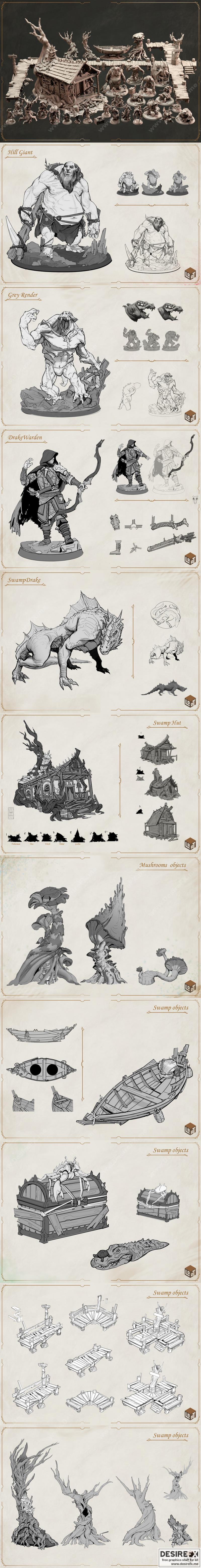 洛特工作室幻想系列：腐烂沼泽集结——3D打印模型|Loot Studios Fantasy – Gathering in the Festering Swamp – 3D Print Model STL