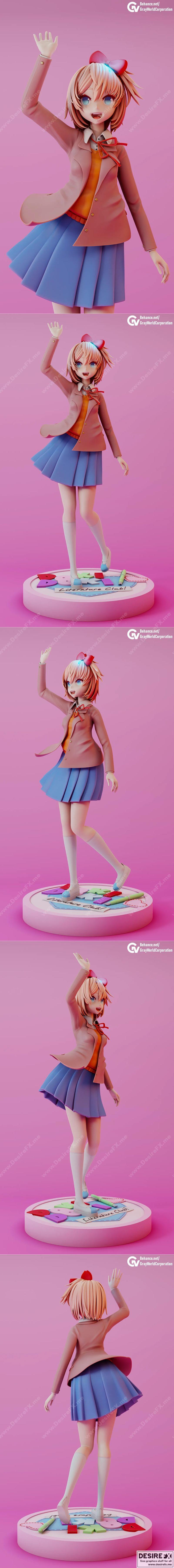 Sayori - 甜心少女 - 3D打印模型|Sayori – Doki Doki Literature Club – 3D Print Model STL