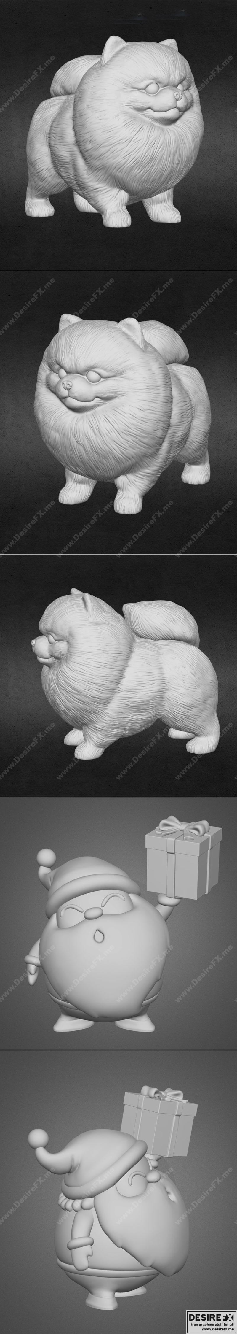 萌宠帕莫瑞安与小熊圣诞——3D打印模型STL|Cute Pomerranian and Cute Chibi Santa – 3D Print Model STL