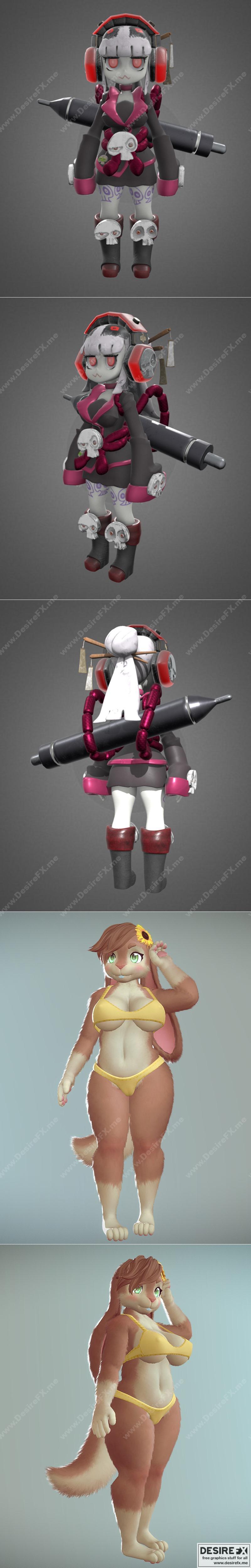 风格化女忍者与阿卡涅——3D打印模型|Female Stylized Samurai and Akane – 3D Print Model STL
