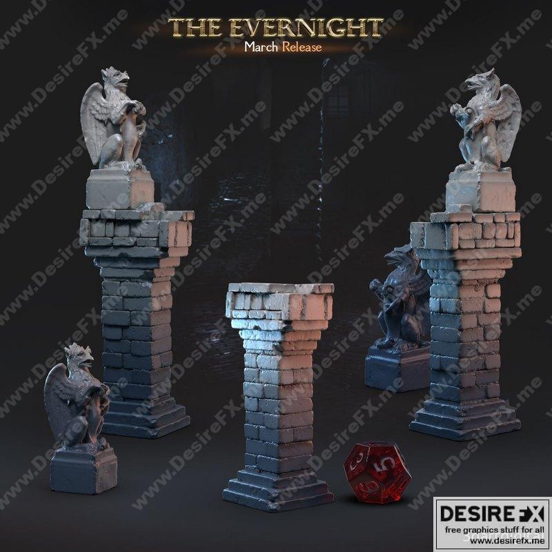 柱状装饰与怪兽——3D打印模型|Column and Gargoyle – 3D Print Model STL