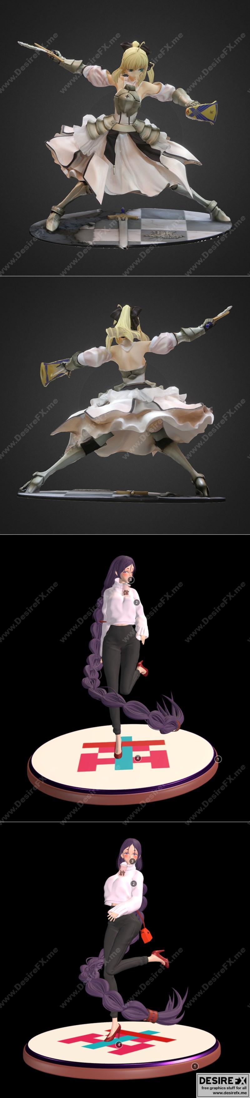 Saber莉莉 与 仁王雷神 3D打印模型|Saber Lily – Distant Avalon Figure and Minamoto No Raikou Statue – 3D Print Model STL