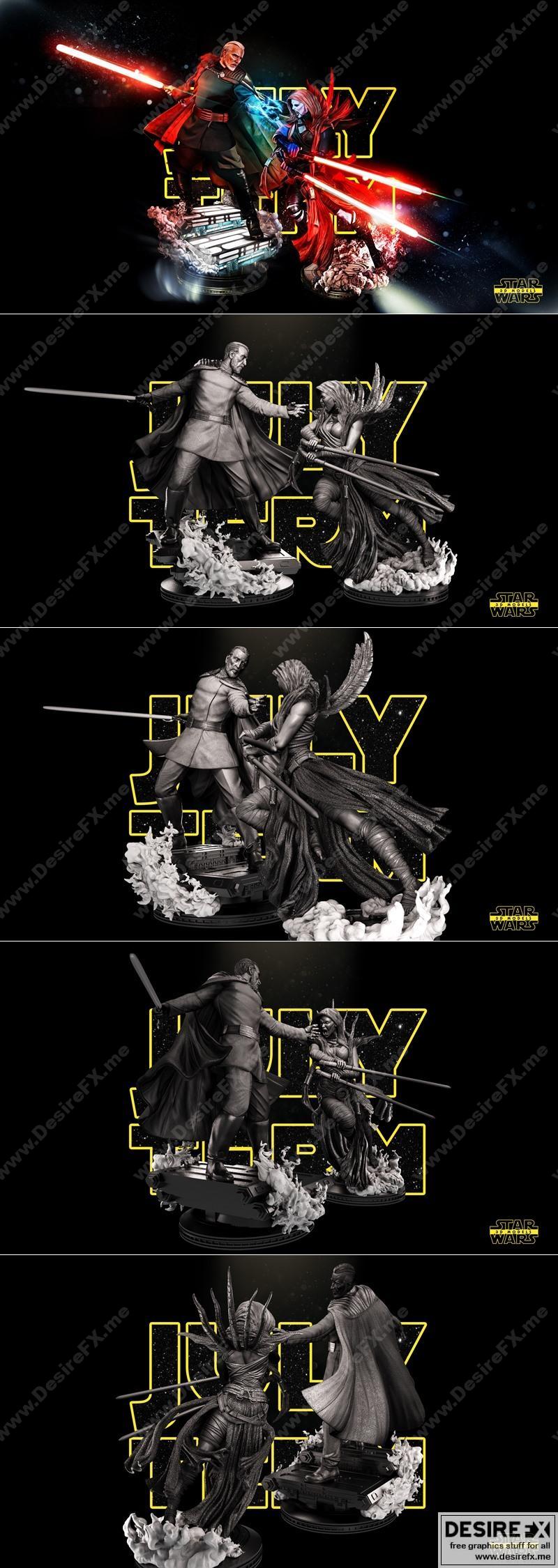 星球大战 邓肯·杜库 维恩特丝 3D打印模型|Star Wars – Count Dooku Ventress Sculpture – 3D Print Model STL