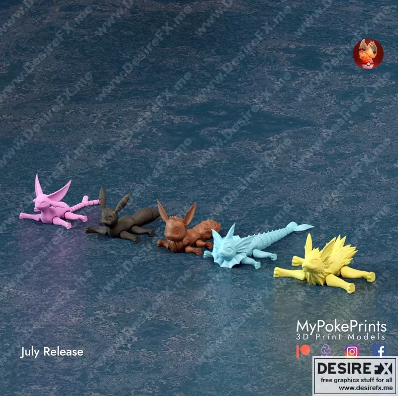 eevee进化的3D打印模型|Articulated Eeveelutions