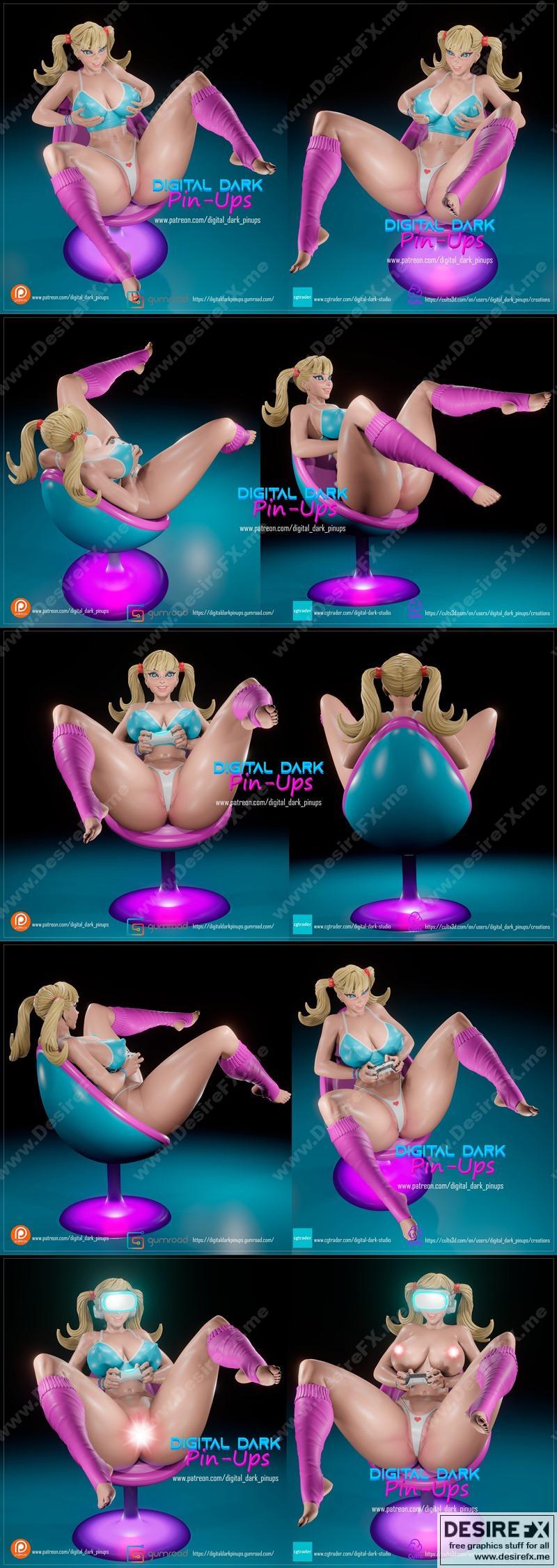 数字暗黑贴纸少女——游戏女孩4及FUTA版 3D打印模型|Digital Dark Pin-Ups – Gamer Girl 4 and FUTA Version – 3D Print Model STL
