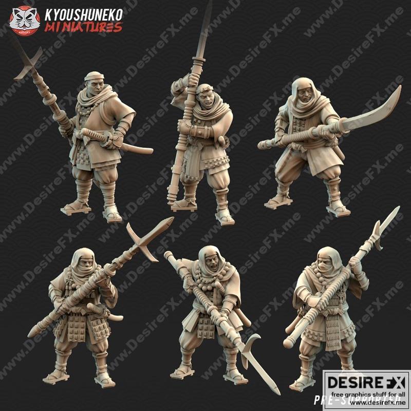 Kyoushuneko迷你模型：日本武士僧兵手持长矛3D打印模型|Kyoushuneko Miniatures – Japanese Sohei Monk Spearmen – 3D Print Model STL