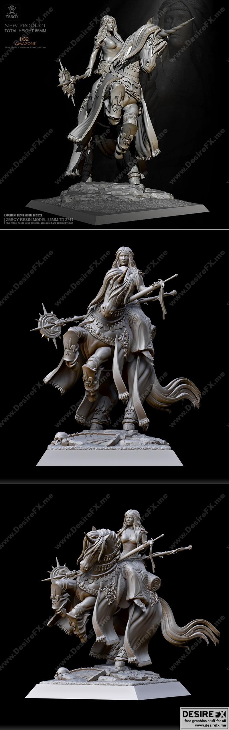 独角兽少女 3D打印模型|Damsel on Unicorn – 3D Print Model STL