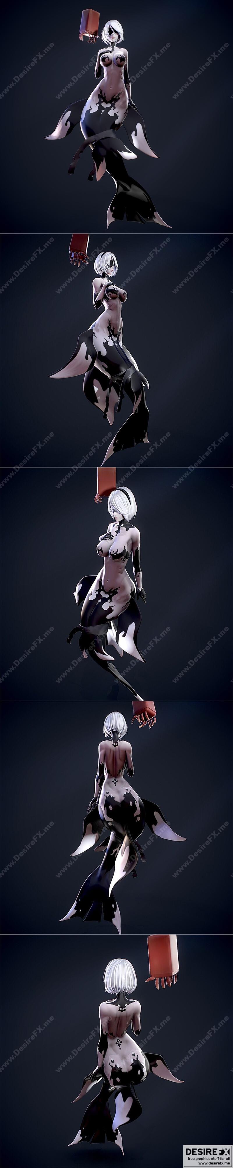 尼尔：自动人形 2B 3D打印模型|Mermaid 2B from Nier Automata – 3D Print Model STL