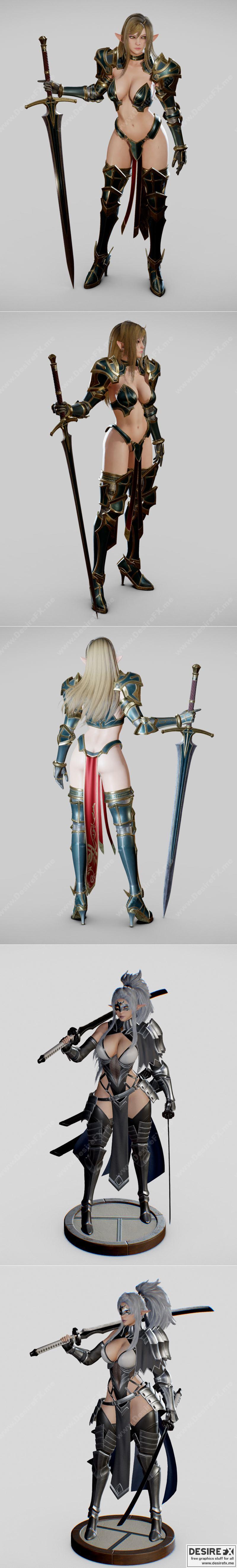 精灵剑士与暗精灵刀客——3D打印模型|Elf Swordmaster and Dark Elf Blader – 3D Print Model STL