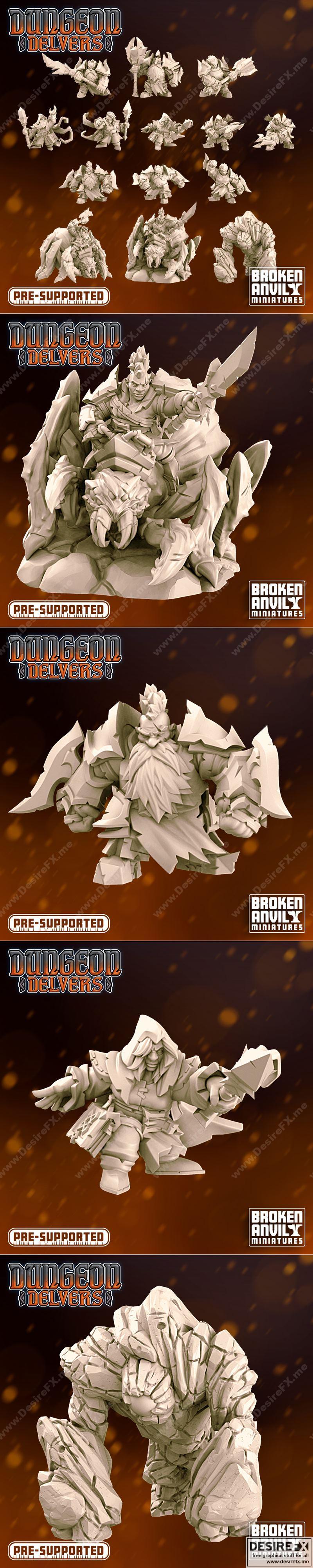 黑暗矮人掠夺者3D打印模型套装|Broken Anvil Miniatures – Dungeon Delvers Dark Dwarven Raiders Complete set – 3D Print Model STL