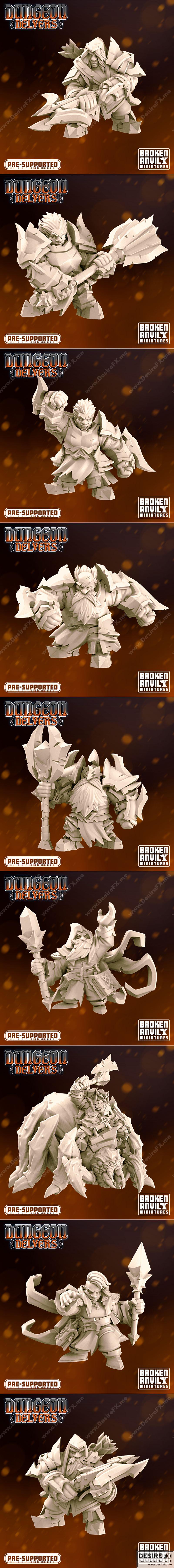 黑暗矮人掠夺者3D打印模型套装|Broken Anvil Miniatures – Dungeon Delvers Dark Dwarven Raiders Complete set – 3D Print Model STL