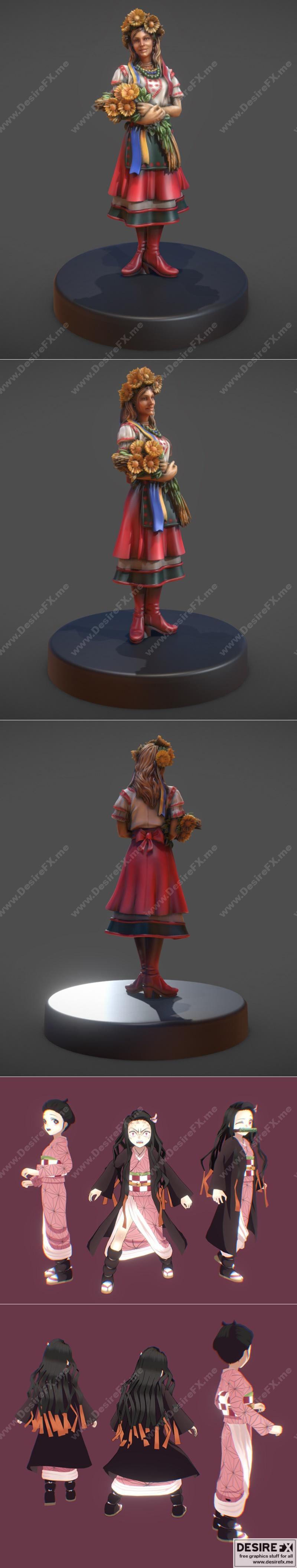 《咒术回战 朽木露琪亚 3D打印模型》|Sunflower Girl and Nezuko – Demon Slayer – 3D Print Model STL