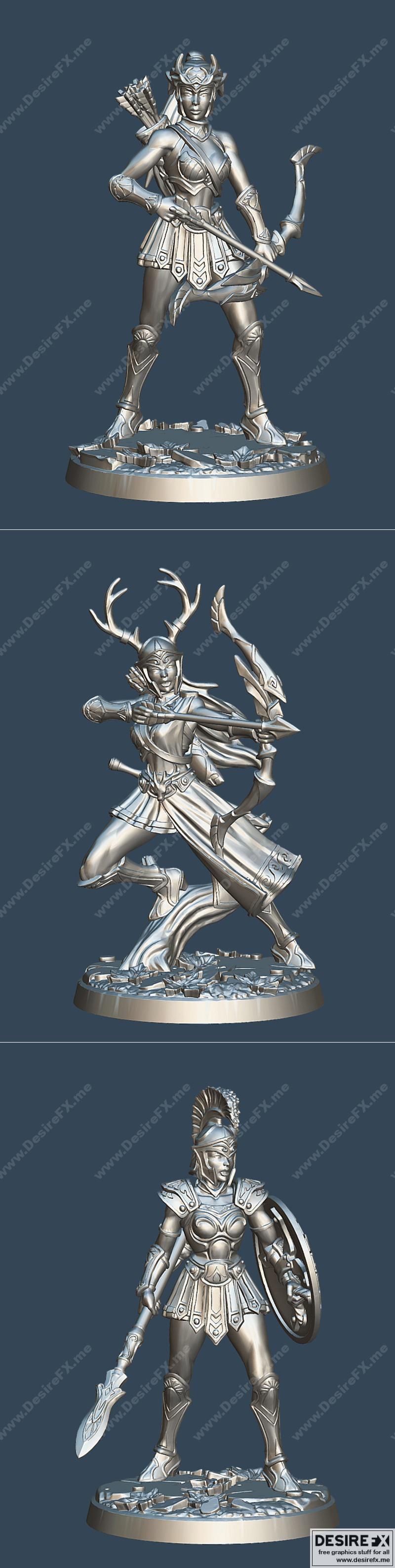 阿瑞斯冠军模型：阿瑞斯-雅典娜-阿尔忒弥斯 3D打印雕塑|Daughter – Artemis, Artemis Champion, Athena – 3D Print Model STL