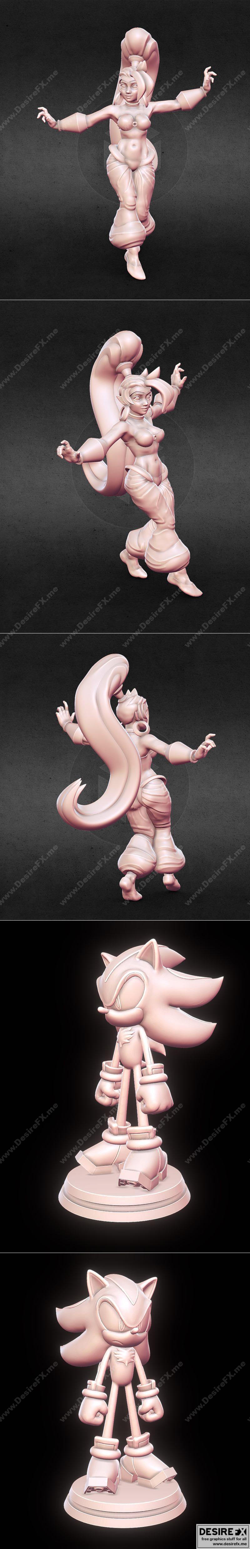 莎拉与影之刺猬——3D打印模型|Shantae and Shadow the Hedgehog – 3D Print Model STL