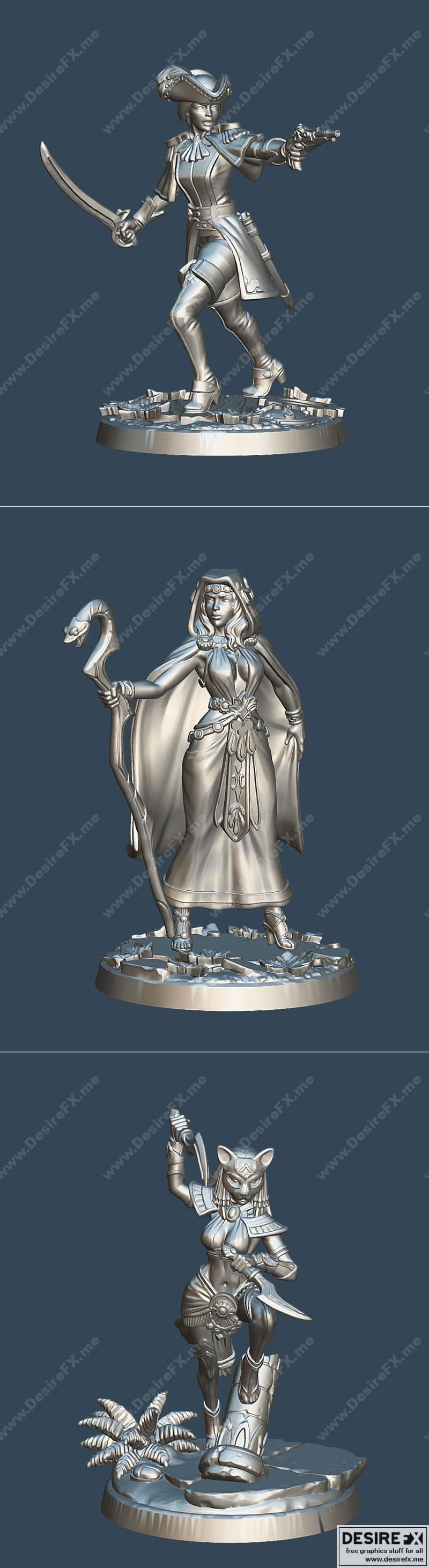 魔技伏特骑手与摩伊拉克洛托及塞赫麦特猎手——3D打印模型|Magitek Voltigeur and Moirai Clotho and Sekhmet Huntress – 3D Print Model STL