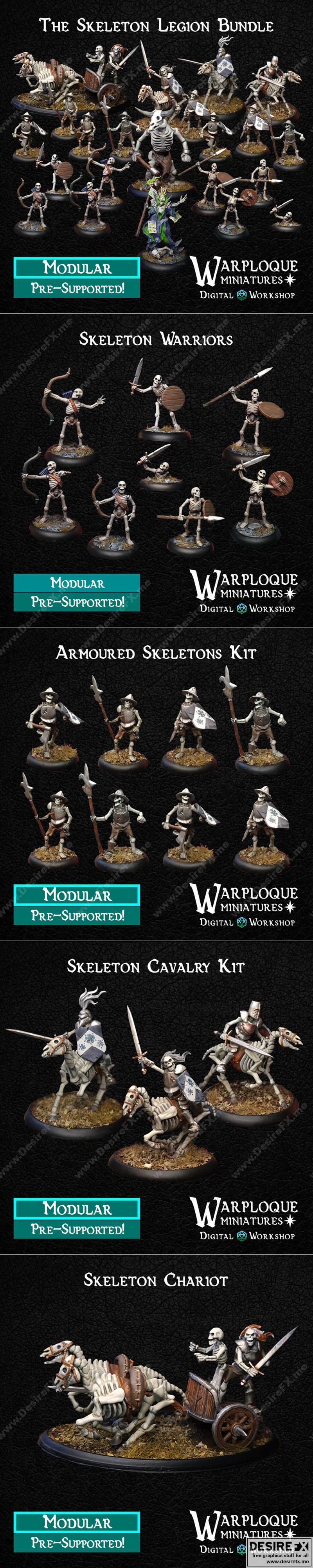 Warploque迷你模型——骷髅军团3D打印模型|Warploque Miniatures – The Skeleton Legion – 3D Print Model STL