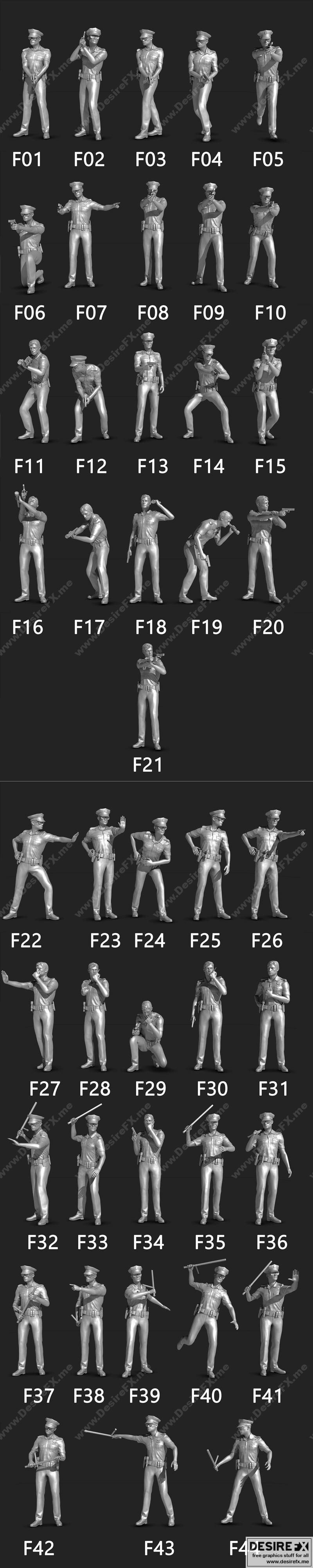 警察模型3D打印套件 01-02|Police Figure Set 01-02 – 3D Print Model STL