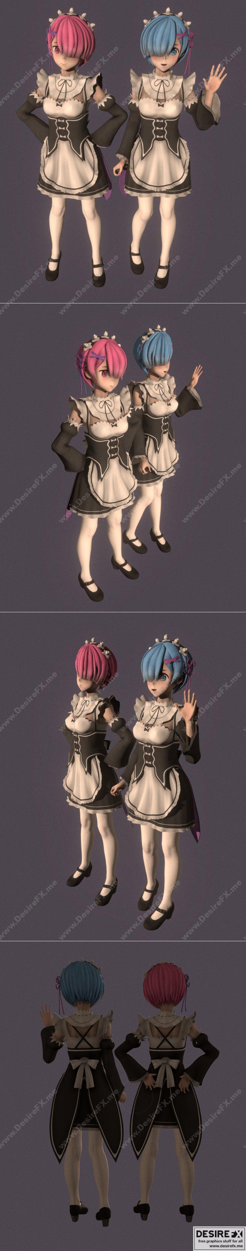 Rem and Ram 01 - 动漫角色3D打印模型|Rem and Ram 01 – 3D Print Model STL