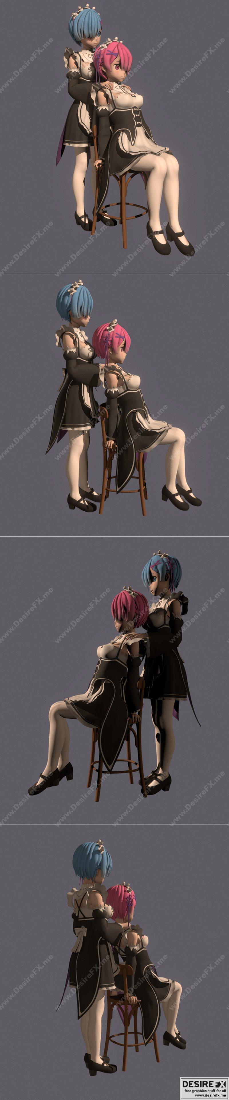 Rem & Ram 02 - 动漫角色3D打印模型 STL|Rem and Ram 02 – 3D Print Model STL