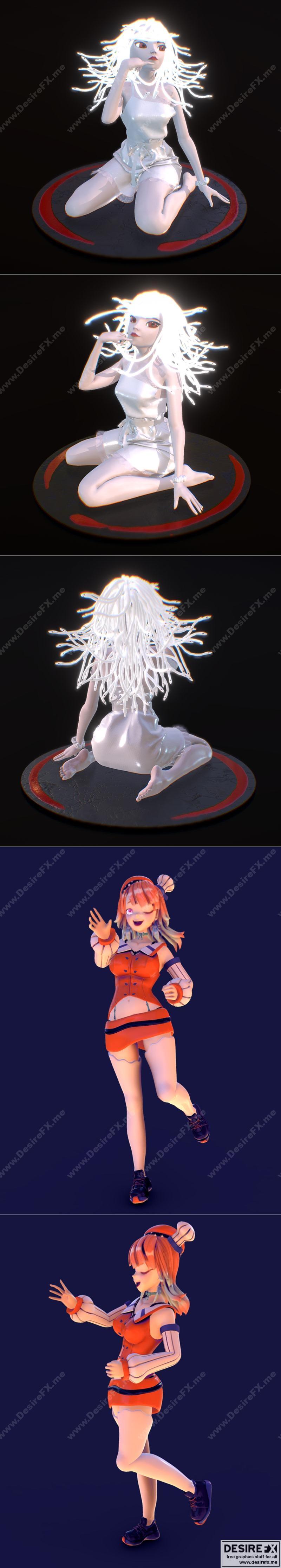 僧刀小野与高崎莉亚 动漫风3D打印模型|Nadeko Sengoku and Takanashi Kiara – Vtuber Hololive anime style – 3D Print Model STL
