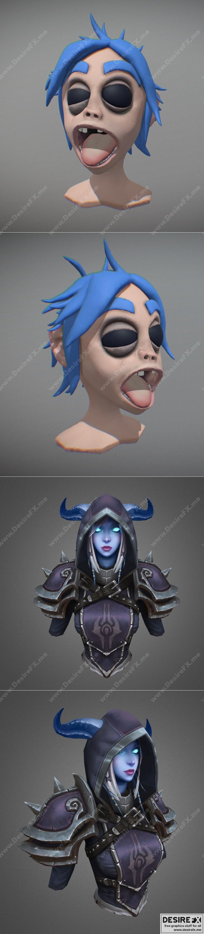 2D哥斯拉与暗夜精灵莫拉赫——3D打印模型STL|2D Gorillaz Bust and Draenei Murkah – 3D Print Model STL