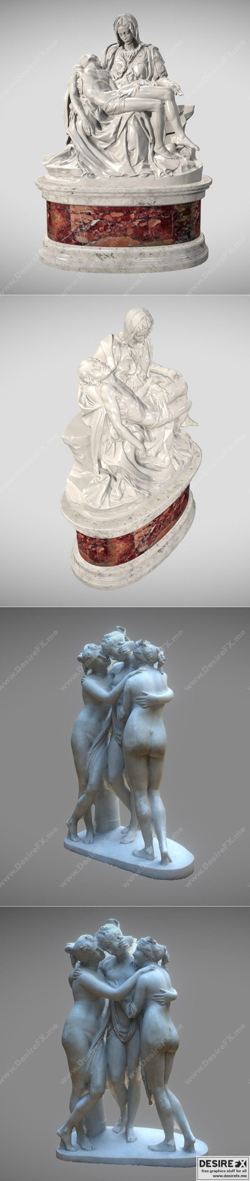 米开朗基罗的《哀悼基督》与三位女神——3D打印模型|Pieta by Michelangelo and The Three Graces – 3D Print Model STL