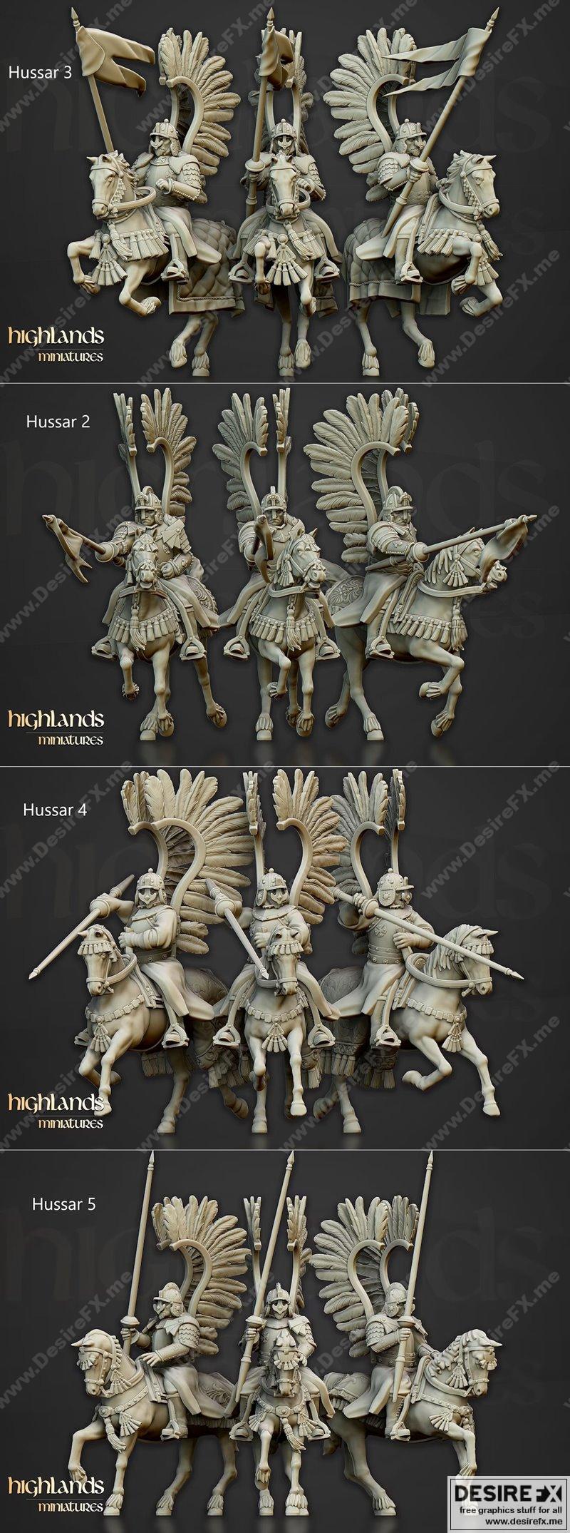 高地迷你模型——翼骑步兵 3D打印模型|Highlands Miniatures – Winged Hussars – 3D Print Model STL
