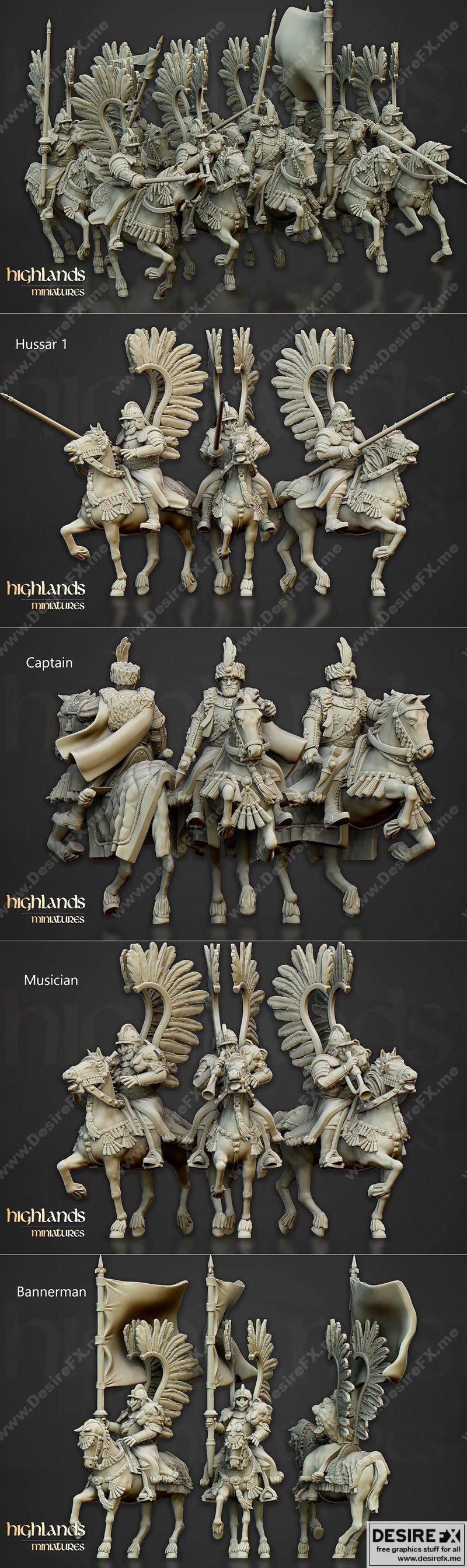 高地迷你模型——翼骑步兵 3D打印模型|Highlands Miniatures – Winged Hussars – 3D Print Model STL