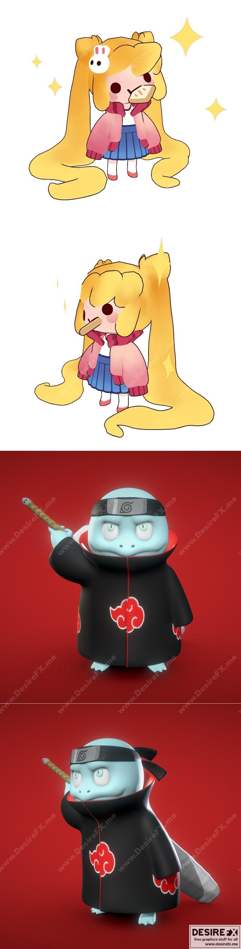 妙蛙种子 - 龙珠战士 - 3D打印模型|Squirtle – Akatsuki Collection and Sailormoon casual bun – 3D Print Model STL